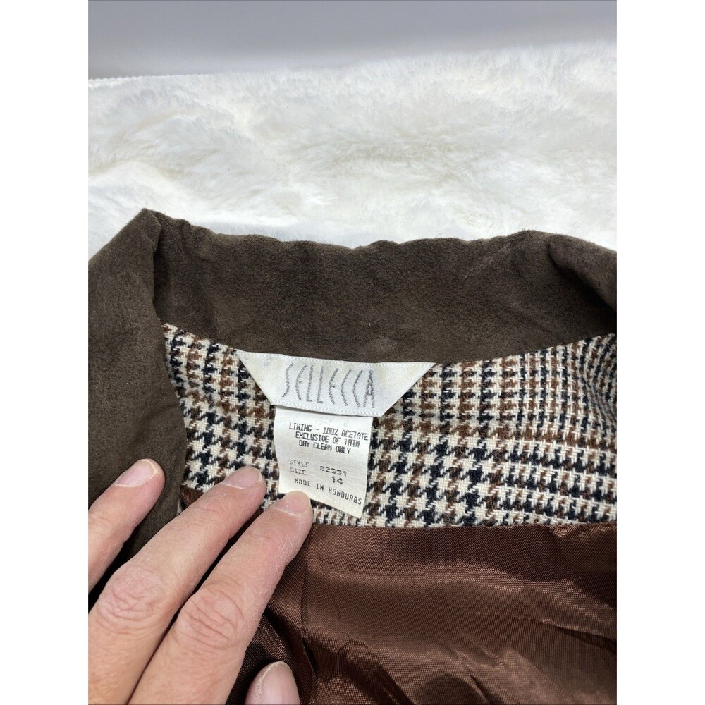 VTG Sellecca Plaid Blazer Jacket Women’s 14 Brown Velvet Collar Dark Academia - Picture 3 of 8